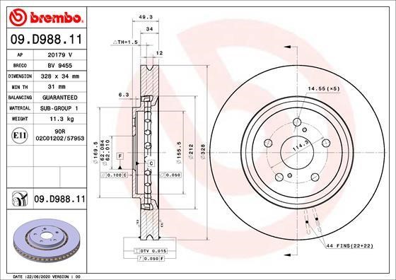 Brembo 09.D988.11 Front brake disc ventilated 09D98811