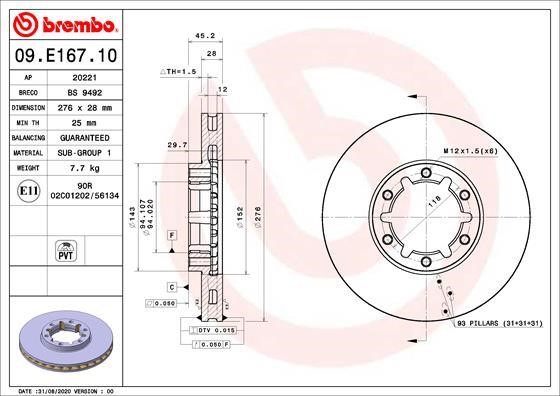 Brembo 09.E167.10 Front brake disc ventilated 09E16710