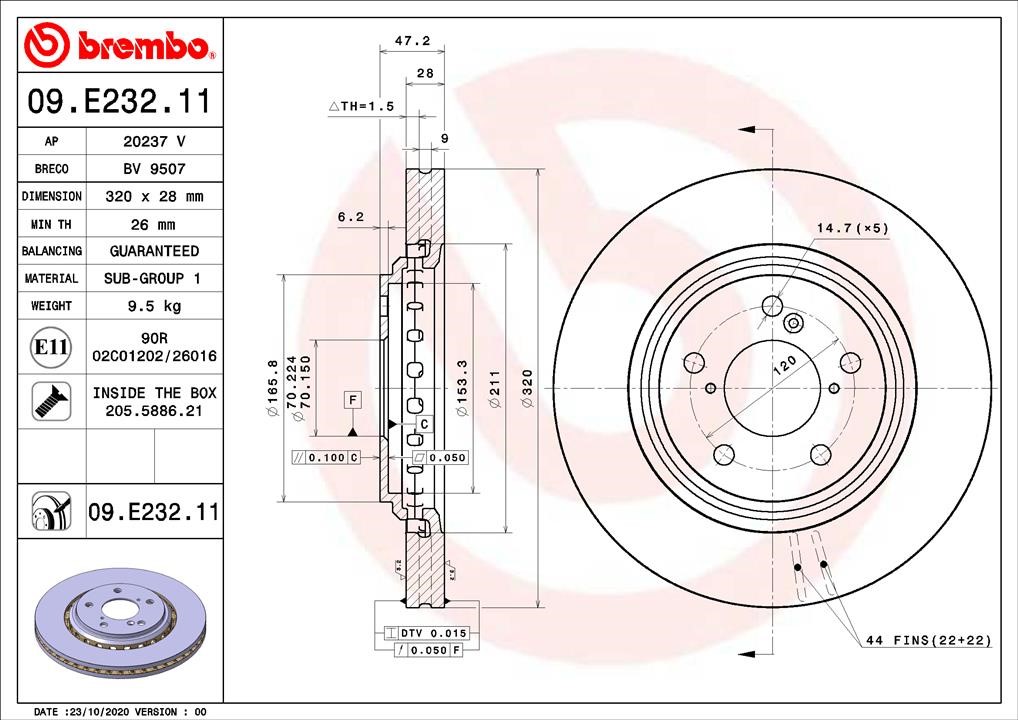 Brembo 09.E232.11 Front brake disc ventilated 09E23211