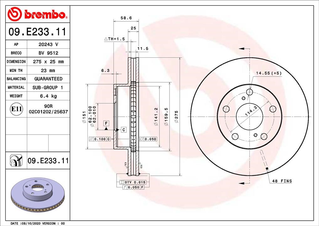 Brembo 09.E233.11 Front brake disc ventilated 09E23311