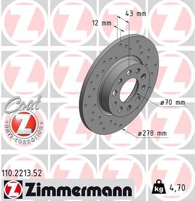 Otto Zimmermann 110.2213.52 Rear brake disc, non-ventilated 110221352