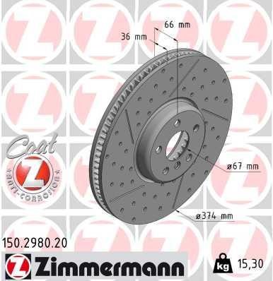 Otto Zimmermann 150.2980.20 Front brake disc ventilated 150298020