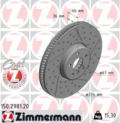 Otto Zimmermann 150.2981.20 Front right ventilated brake disc 150298120
