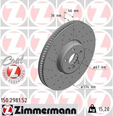 Otto Zimmermann 150.2981.52 Front right ventilated brake disc 150298152