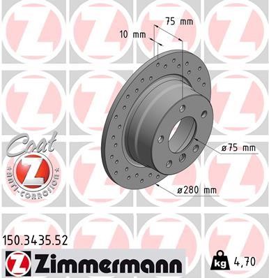 Otto Zimmermann 150.3435.52 Rear brake disc, non-ventilated 150343552