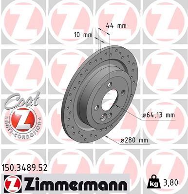 Otto Zimmermann 150.3489.52 Rear brake disc, non-ventilated 150348952