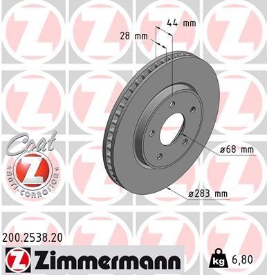 Otto Zimmermann 200.2538.20 Front brake disc ventilated 200253820
