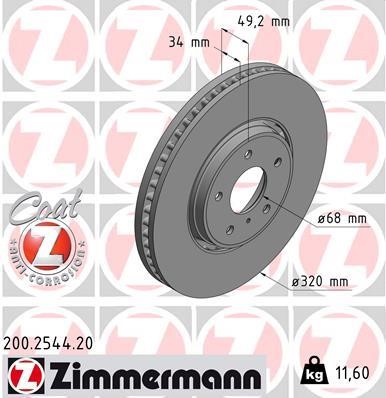 Otto Zimmermann 200.2544.20 Front brake disc ventilated 200254420