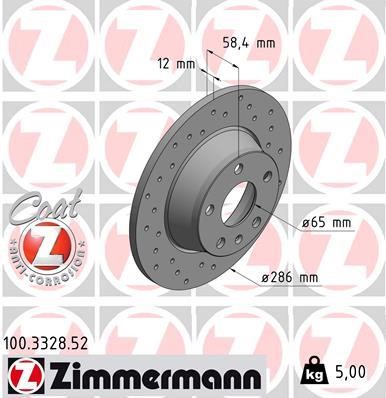 Otto Zimmermann 100.3328.52 Rear brake disc, non-ventilated 100332852