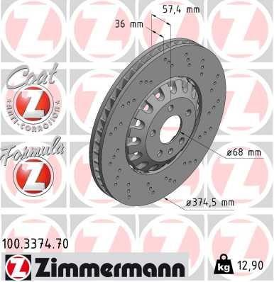 Otto Zimmermann 100.3374.70 Front brake disc ventilated 100337470