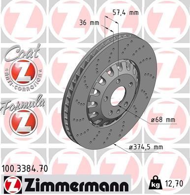 Otto Zimmermann 100.3384.70 Front brake disc ventilated 100338470