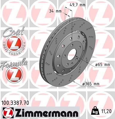 Otto Zimmermann 100.3387.70 Front brake disc ventilated 100338770