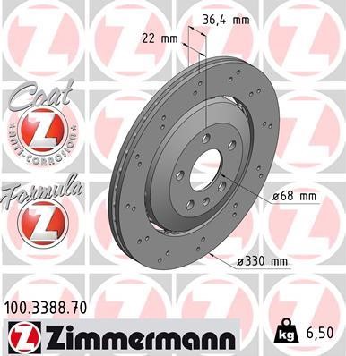 Otto Zimmermann 100.3388.70 Rear ventilated brake disc 100338870