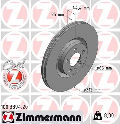 Otto Zimmermann 100.3394.20 Front brake disc ventilated 100339420