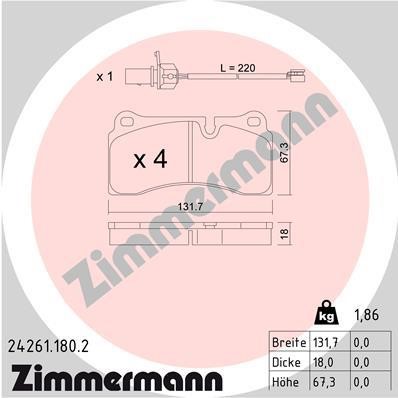 Otto Zimmermann 24261.180.2 Brake Pad Set, disc brake 242611802