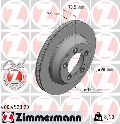 Otto Zimmermann 460.4523.20 Rear ventilated brake disc 460452320