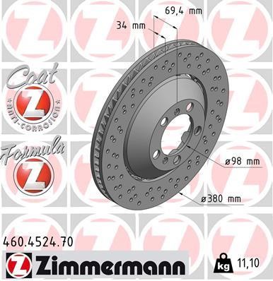 Otto Zimmermann 460.4524.70 Ventilated front left brake disc 460452470