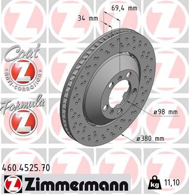 Otto Zimmermann 460.4525.70 Front right ventilated brake disc 460452570