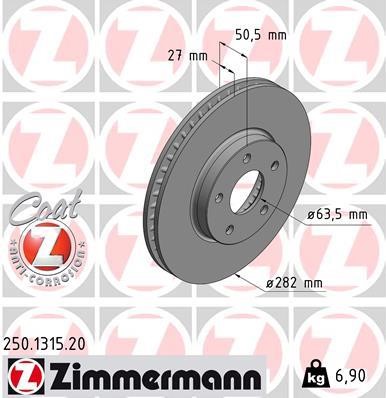 Otto Zimmermann 250.1315.20 Front brake disc ventilated 250131520
