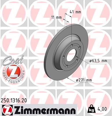 Otto Zimmermann 250.1316.20 Rear brake disc, non-ventilated 250131620