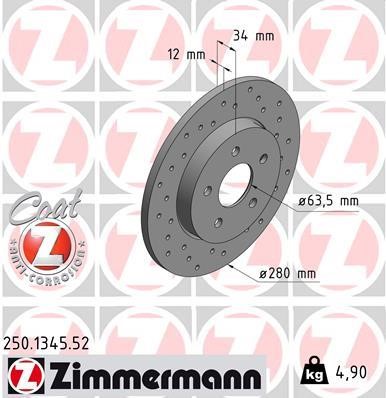 Otto Zimmermann 250.1345.52 Rear brake disc, non-ventilated 250134552