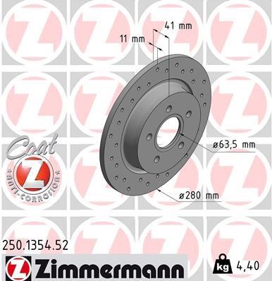 Otto Zimmermann 250.1354.52 Rear brake disc, non-ventilated 250135452