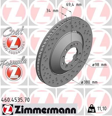 Otto Zimmermann 460.4535.70 Front right ventilated brake disc 460453570