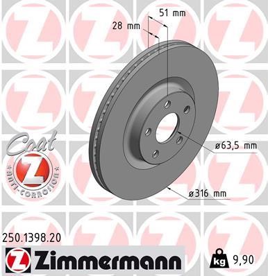 Otto Zimmermann 250.1398.20 Front brake disc ventilated 250139820