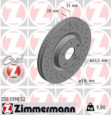Otto Zimmermann 250.1398.52 Front brake disc ventilated 250139852