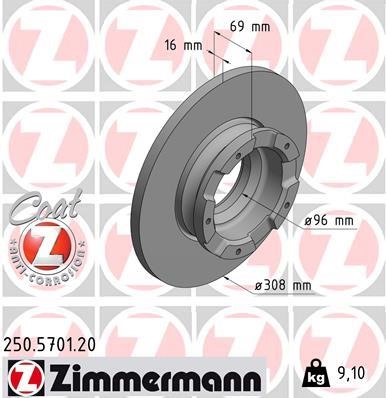 Otto Zimmermann 250.5701.20 Rear brake disc, non-ventilated 250570120