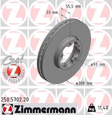Otto Zimmermann 250.5702.20 Front brake disc ventilated 250570220