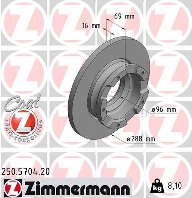 Otto Zimmermann 250.5704.20 Rear brake disc, non-ventilated 250570420