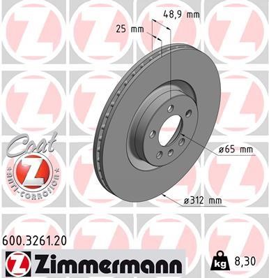 Otto Zimmermann 600.3261.20 Front brake disc ventilated 600326120