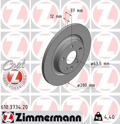 Otto Zimmermann 610.3734.20 Rear brake disc, non-ventilated 610373420