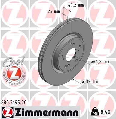 Otto Zimmermann 280.3195.20 Front brake disc ventilated 280319520