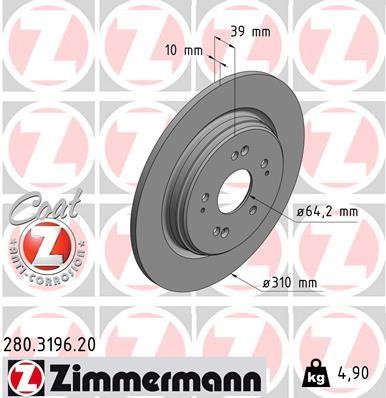 Otto Zimmermann 280.3196.20 Rear brake disc, non-ventilated 280319620