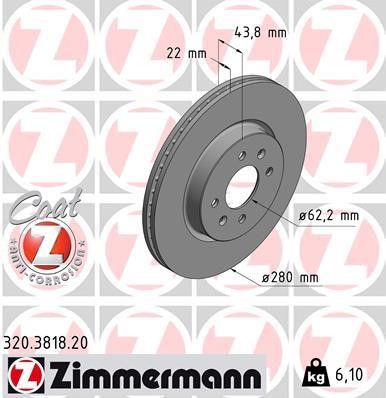 Otto Zimmermann 320.3818.20 Front brake disc ventilated 320381820