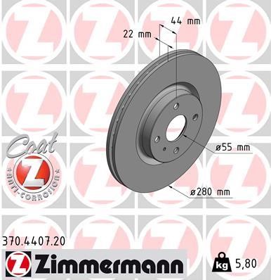 Otto Zimmermann 370.4407.20 Front brake disc ventilated 370440720