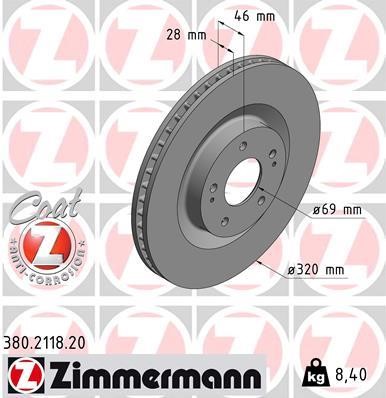 Otto Zimmermann 380.2118.20 Front brake disc ventilated 380211820