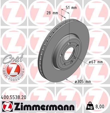 Otto Zimmermann 400.5538.20 Front brake disc ventilated 400553820