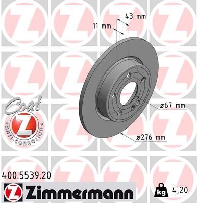 Otto Zimmermann 400.5539.20 Rear brake disc, non-ventilated 400553920