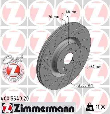 Otto Zimmermann 400.5540.20 Rear ventilated brake disc 400554020