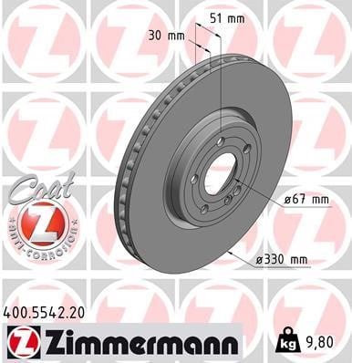 Otto Zimmermann 400.5542.20 Front brake disc ventilated 400554220