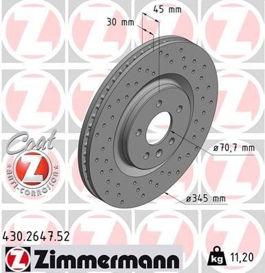 Otto Zimmermann 430.2647.52 Front brake disc ventilated 430264752