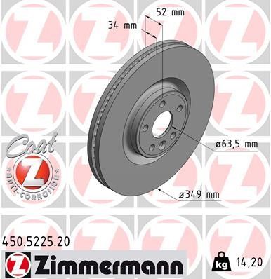 Otto Zimmermann 450.5225.20 Front brake disc ventilated 450522520