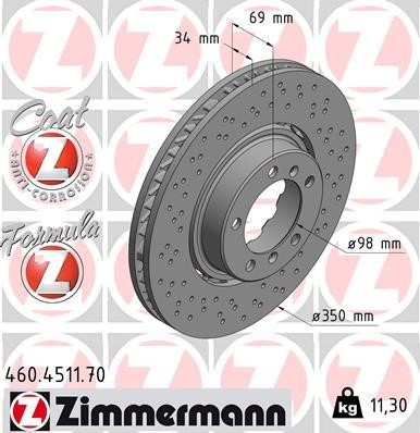 Otto Zimmermann 460.4511.70 Front right ventilated brake disc 460451170