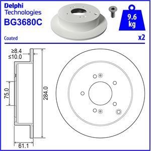 Delphi BG3680C Rear brake disc, non-ventilated BG3680C