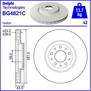 Delphi BG4821C Front brake disc ventilated BG4821C