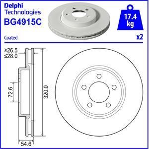 Delphi BG4915C Front brake disc ventilated BG4915C