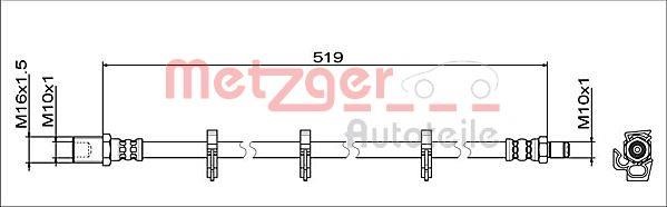 Flexible brake hose Iveco Daily: 4112047 Metzger Brake Hose